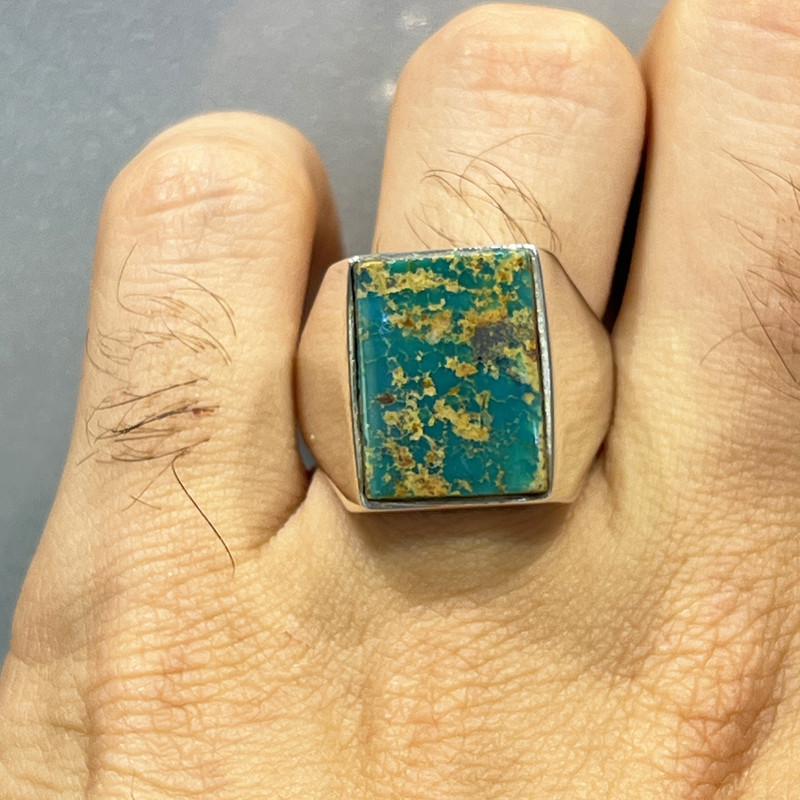 انگشتر نقره مردانه مدل پنبه ای مستطیلی فیروزه نیشابوری 903-120