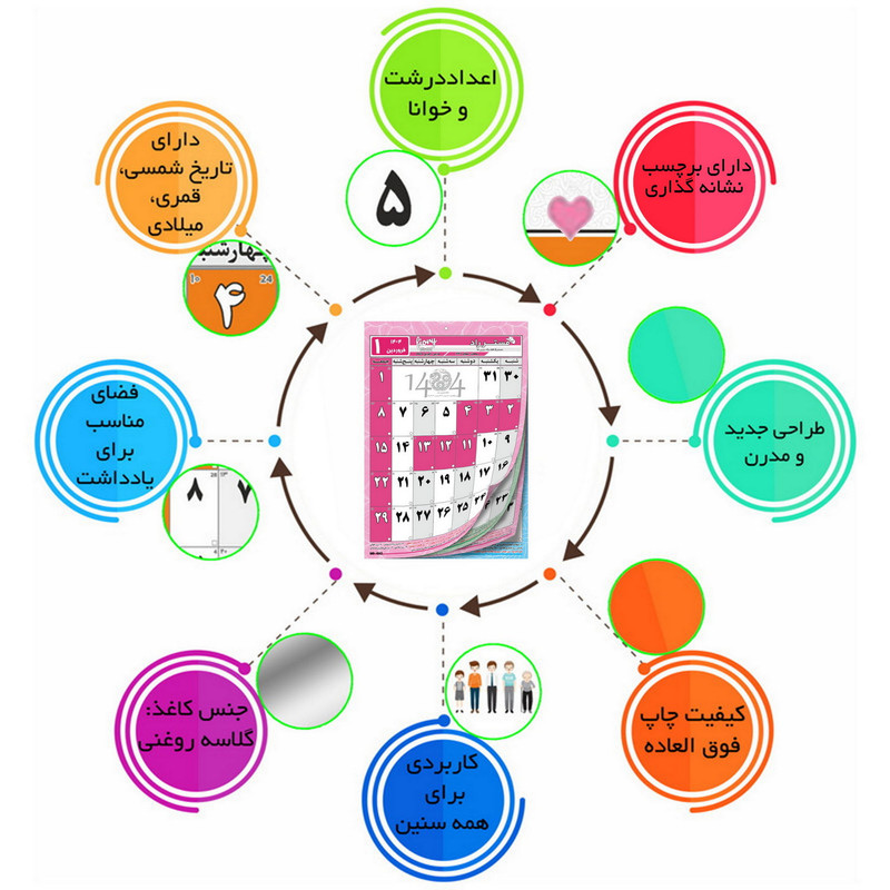 تقویم دیواری سال 1404 مستر راد طرح مدیریت زمان کد 2499 به همراه برچسب
