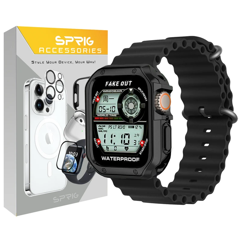 بند اسپریگ مدل Ocean Armor مناسب برای اپل واچ 42 / 44 / 45 میلی متر به همراه کاور