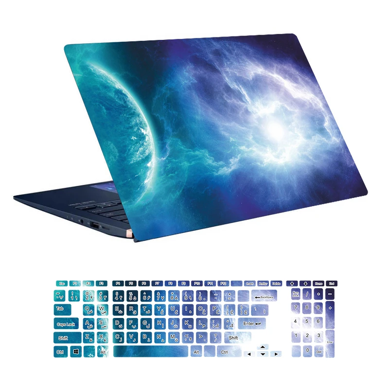 استیکر لپ تاپ توییجین و موییجین طرح Space کد 62 مناسب برای لپ تاپ 15.6 اینچ به همراه برچسب حروف فارسی کیبورد