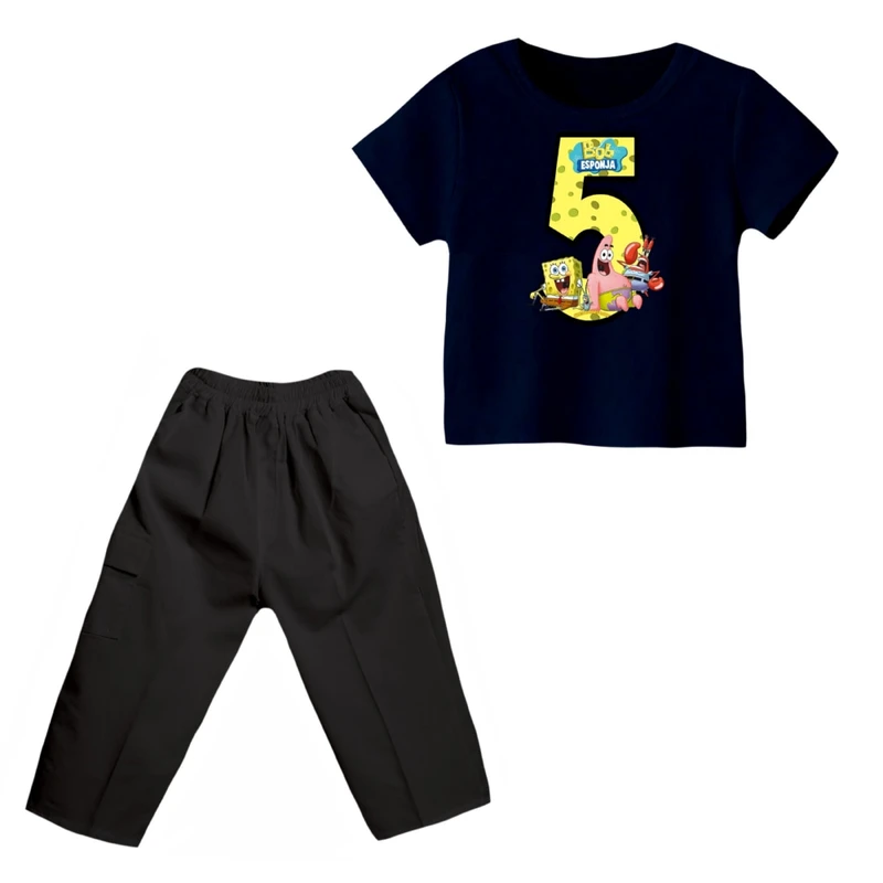 ست تی شرت و شلوارک پسرانه مدل باب اسفنجی کد 7