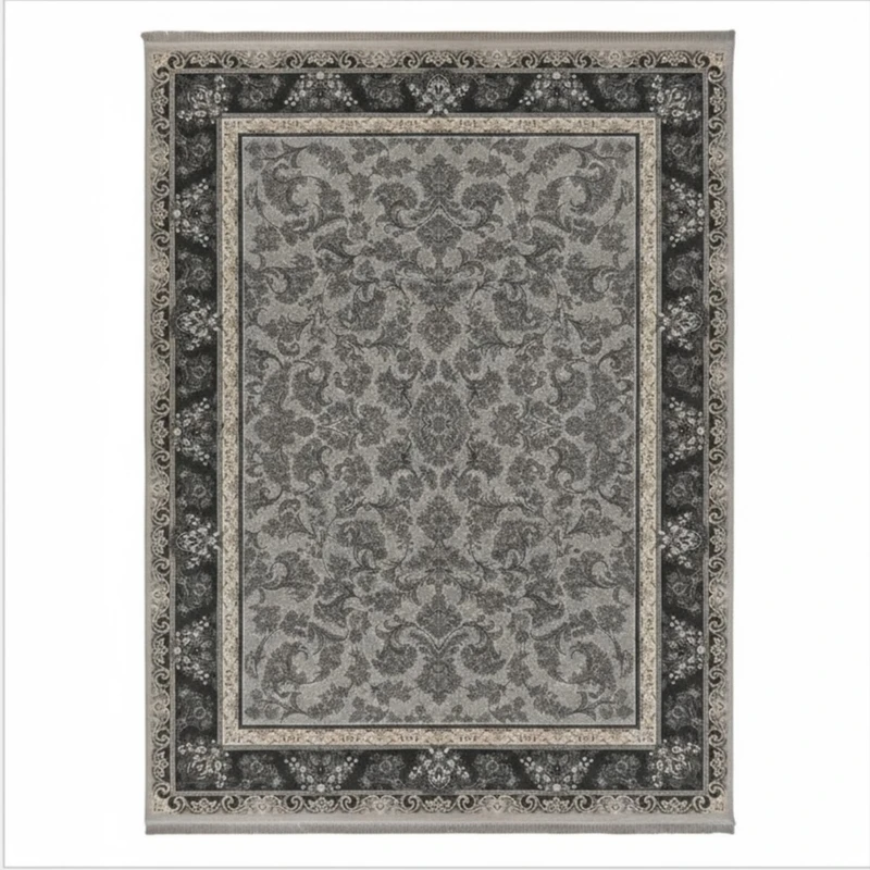 فرش ماشینی 1200 شانه زمینه فیلی حاشیه دودی مدل افشان وینتیج اکریلیک