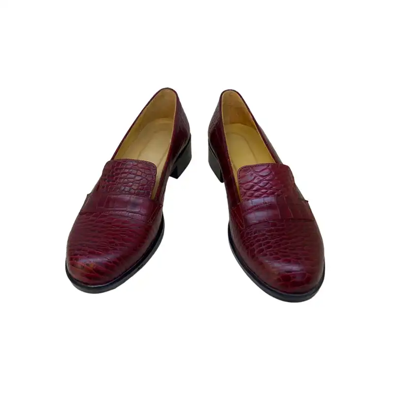 کفش زنانه مدل پگاه چرم طبیعی پوست ماری رنگ آلبالویی