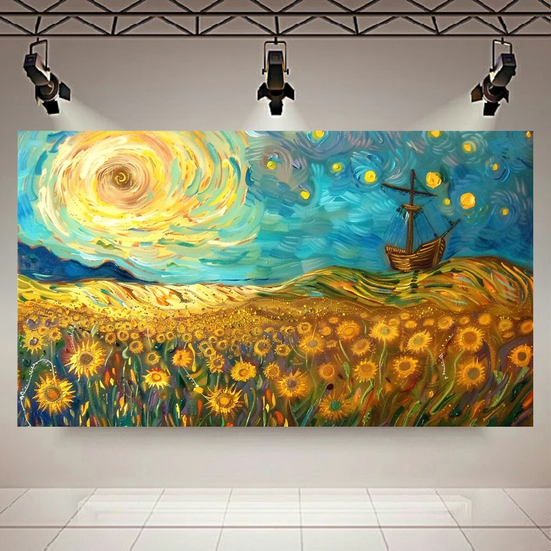 پوستر طرح  نقاشی شب پر ستاره ونگوگ مدل موج آفتاب گردان کد AR3062879