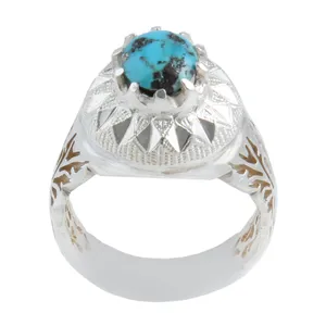 انگشتر نقره مردانه بازرگانی میلادی مدل سنگ فیروزه طبیعی نیشابور رکاب دست ساز کد AM_1626