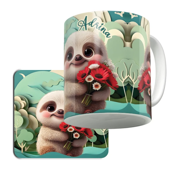 ماگ لاژید مدل اسم آدرینا طرح کارتونی به همراه زیر لیوانی