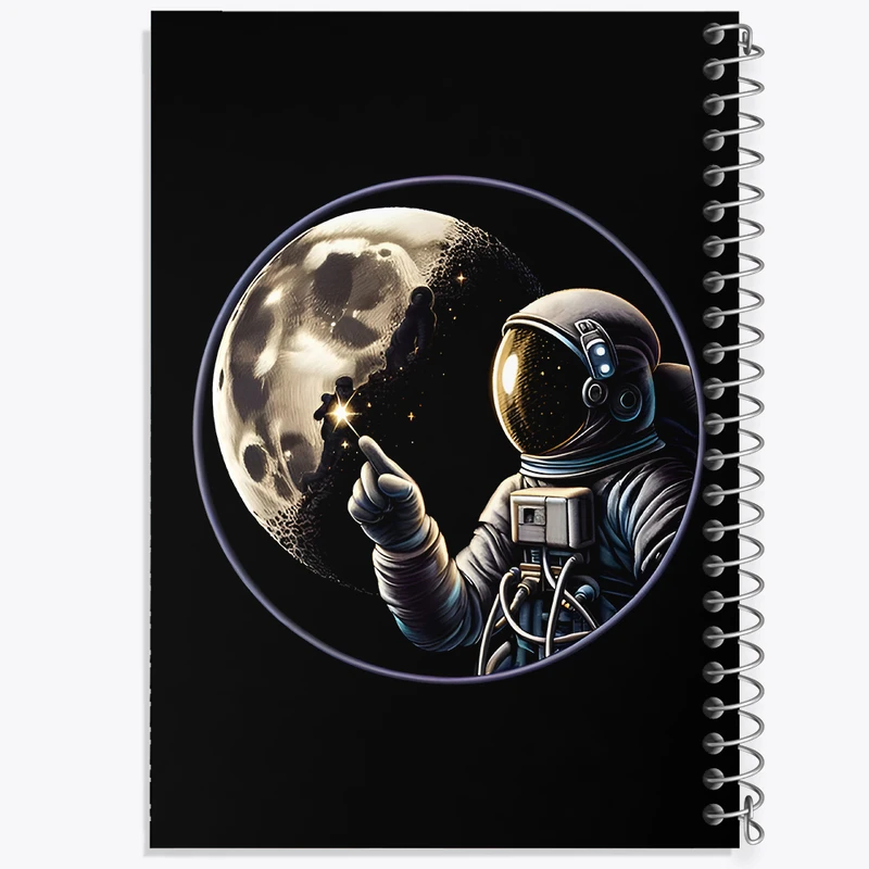 دفتر ژورنال نویسی 50 برگ خندالو مدل نقطه ای طرح فضانورد و ماه کد F7011