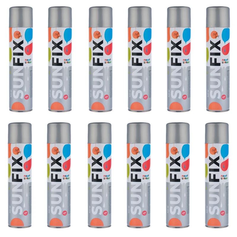 اسپری رنگ نقره ای براق سانفیکس کد ShineS300 حجم 300 میلی لیتر مجموعه 12 عددی