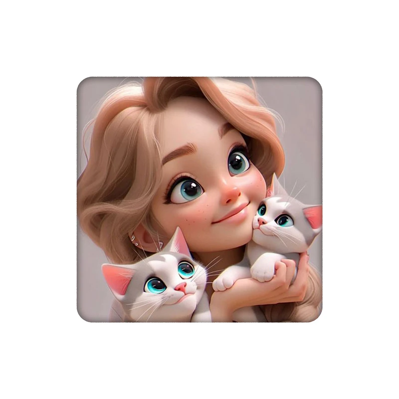 زیرلیوانی طرح دختر و بچه گربه ها کد 0338957