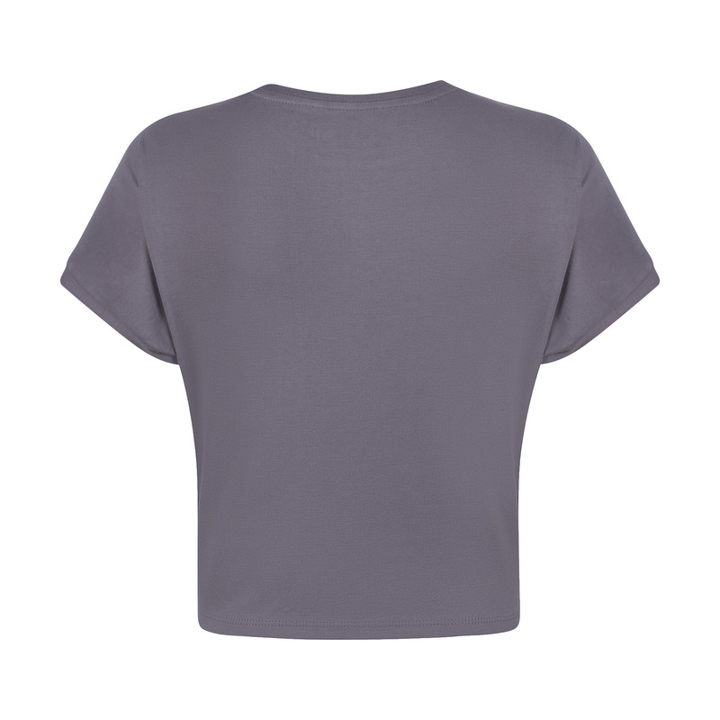 ست کراپ تی شرت و شلوارک زنانه افراتین مدل سگ مو بلند رنگ طوسی