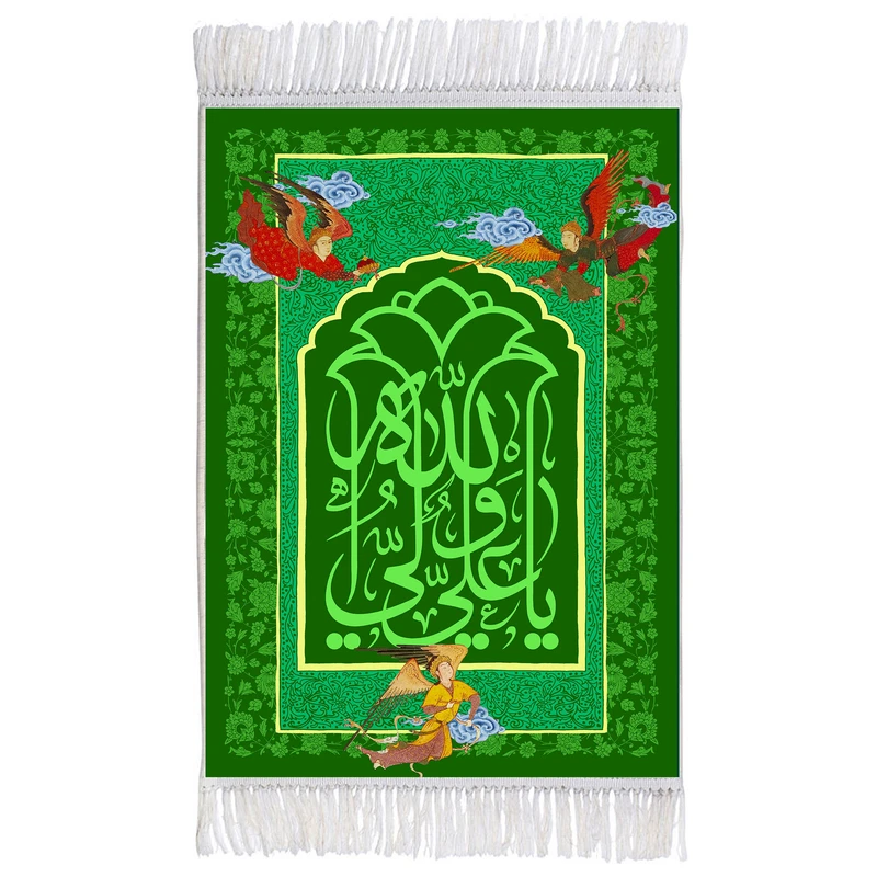 فرش ماشینی دیوارکوب اطلس آبی مدل یا علی ولی الله کد T3856