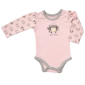 بادی آستین بلند نوزادی دخترانه پولونیکس طرح پرنده کد 03