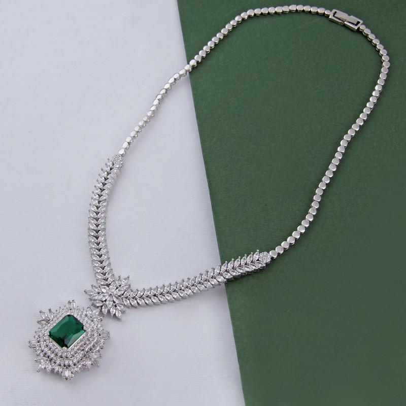 نیم ست نقره زنانه مدل قالب جواهری کوارتز تراش جواهری فول نگین بدون ریزش کد NTR_377