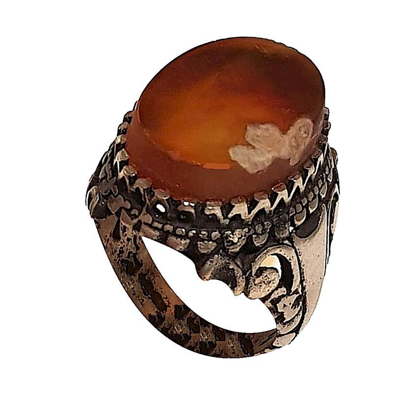 انگشتر نقره مردانه مدل جزع خرمایی یمنی