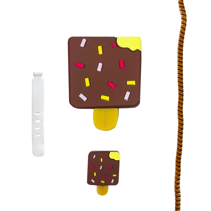 محافظ کابل مدل بستنی به همراه محافظ شارژر دیواری مجموعه 4 عددی