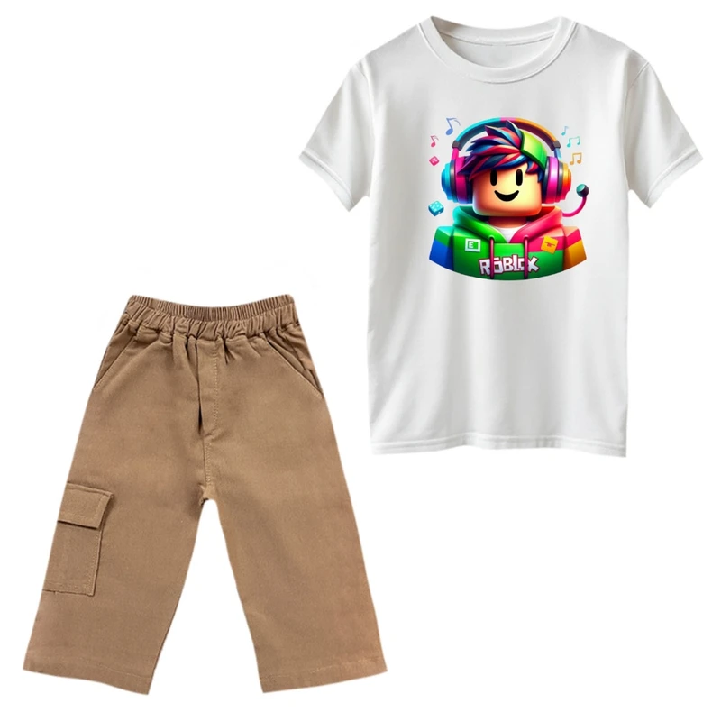 ست تی‌شرت و شلوارک پسرانه مدل روبلاکس کد 21 رنگ سفید