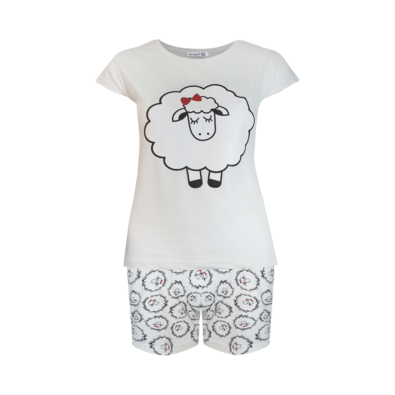 ست تی شرت و شلوارک زنانه افراتین طرح ببعی کد 6539 رنگ شیری 👗