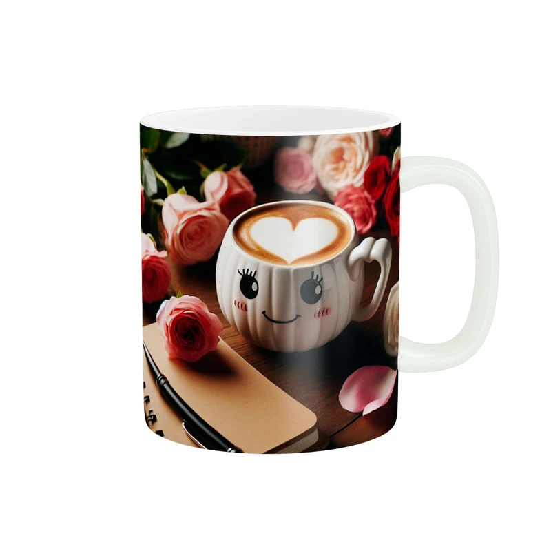 ماگ پاد آفرین طرح فنجون قهوه و گل رز کد 922