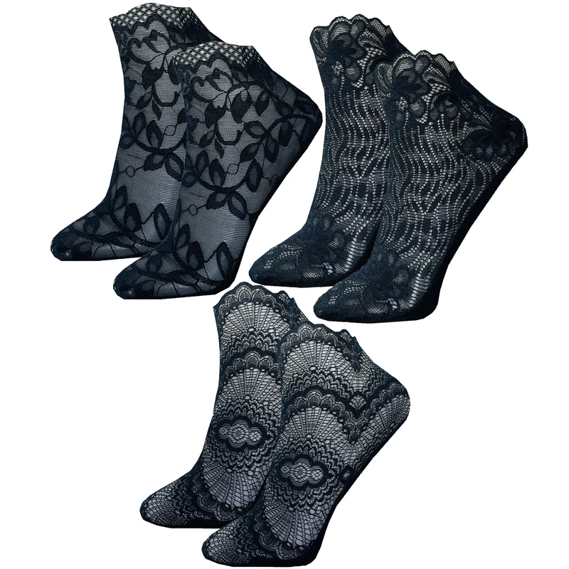 جوراب ساق کوتاه زنانه دون دزا مدل مجلسی گیپور بسته 3 عددی