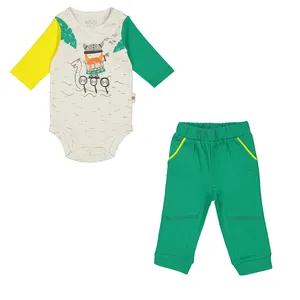 ست بادی آستین بلند و شلوار نوزادی پسرانه نیلی مدل vaiking s 2022