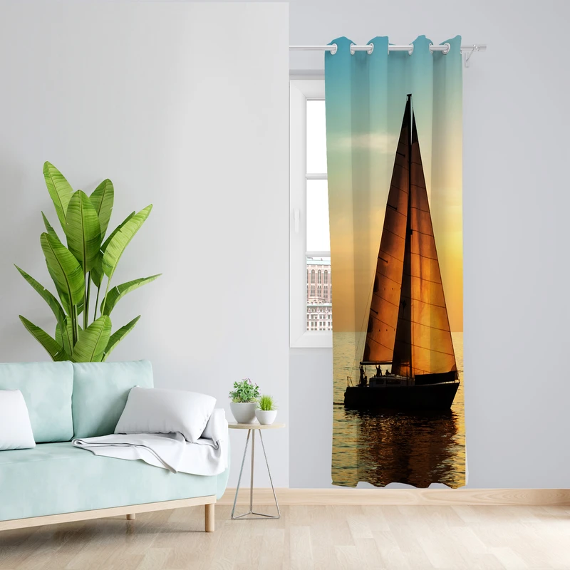 پرده طرح قایق مدل مخمل پانچی کد L 337 Z سایز 140x200 سانتی متر