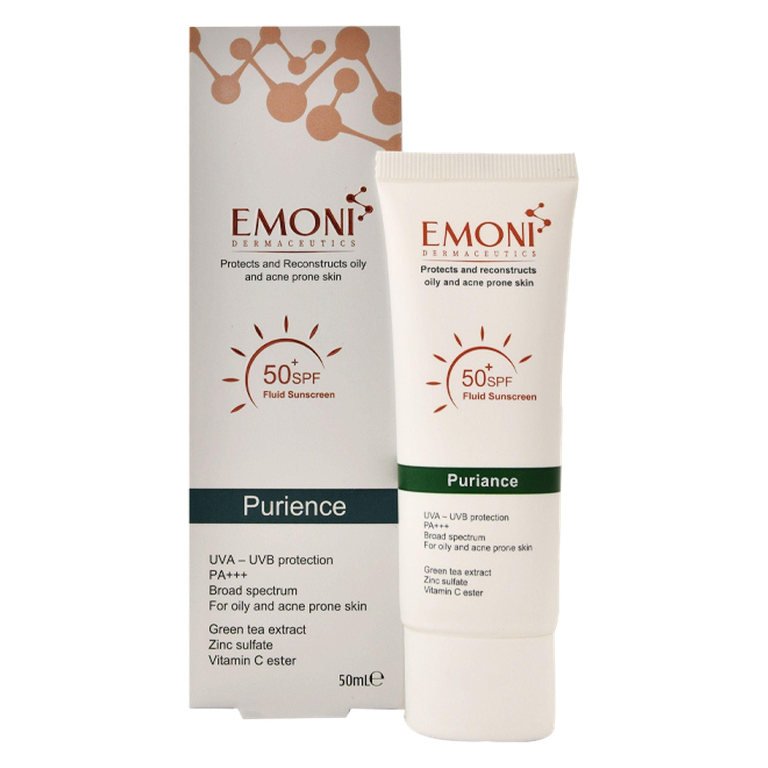 کرم ضد آفتاب بدون رنگ امونی spf50 مدل purience مناسب برای پوست چرب حجم 50 میلی‌لیتر