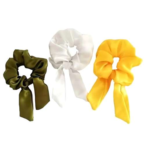 کش مو زنانه مدل ساتن اسکرانچی دنباله دار بسته 3 عددی