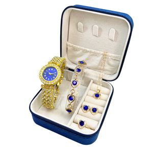 ست ساعت مچی عقربهای کوارتز و ست زیورآلات زنانه مدل 439- Blu