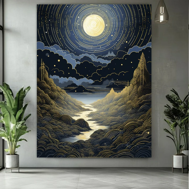 تابلو بوم طرح مخمل نقاشی دره مدل ماه کامل کد BK24626