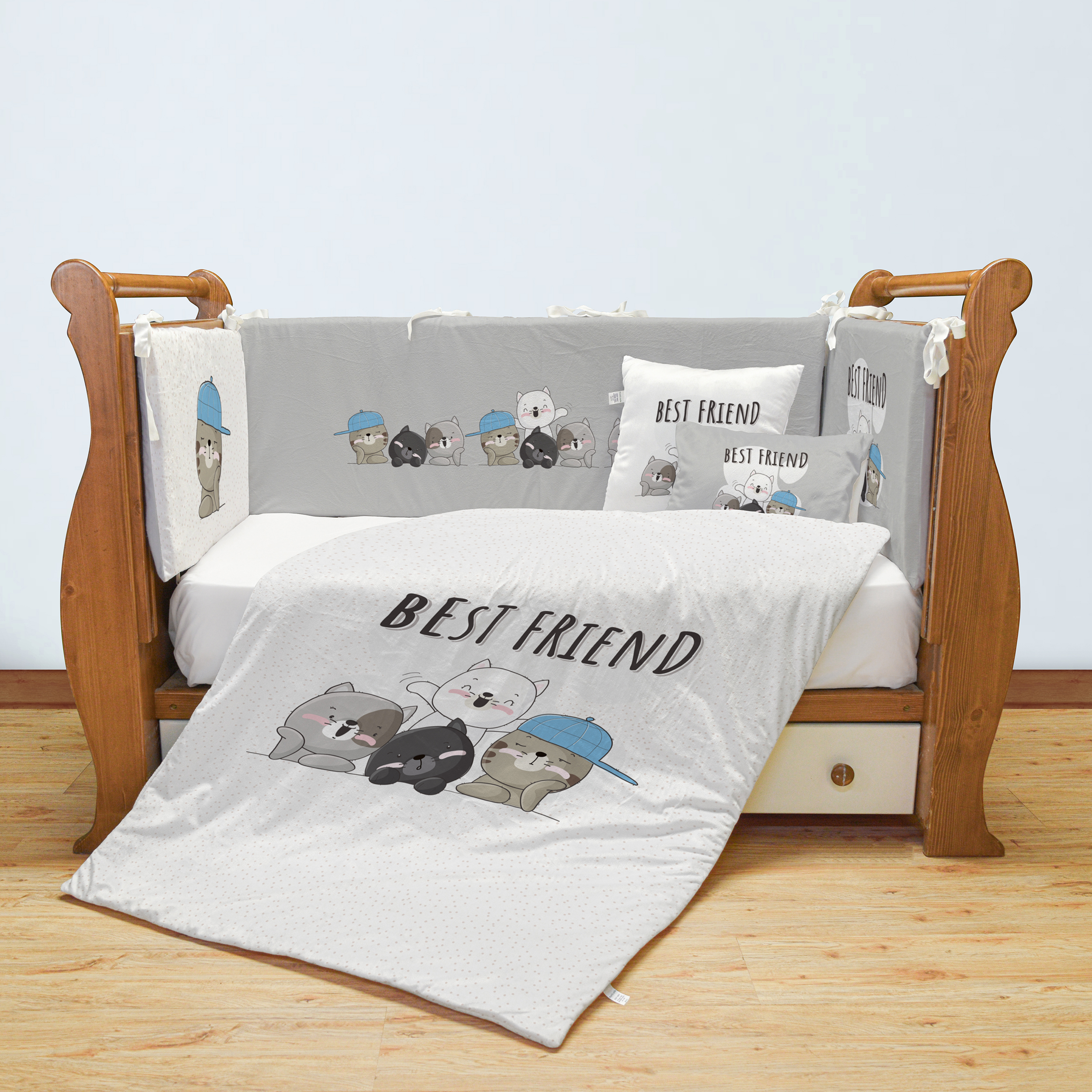 سرویس روتختی 7 تکه کودک مامزکیوتی مدل گربه کلاهی SK93