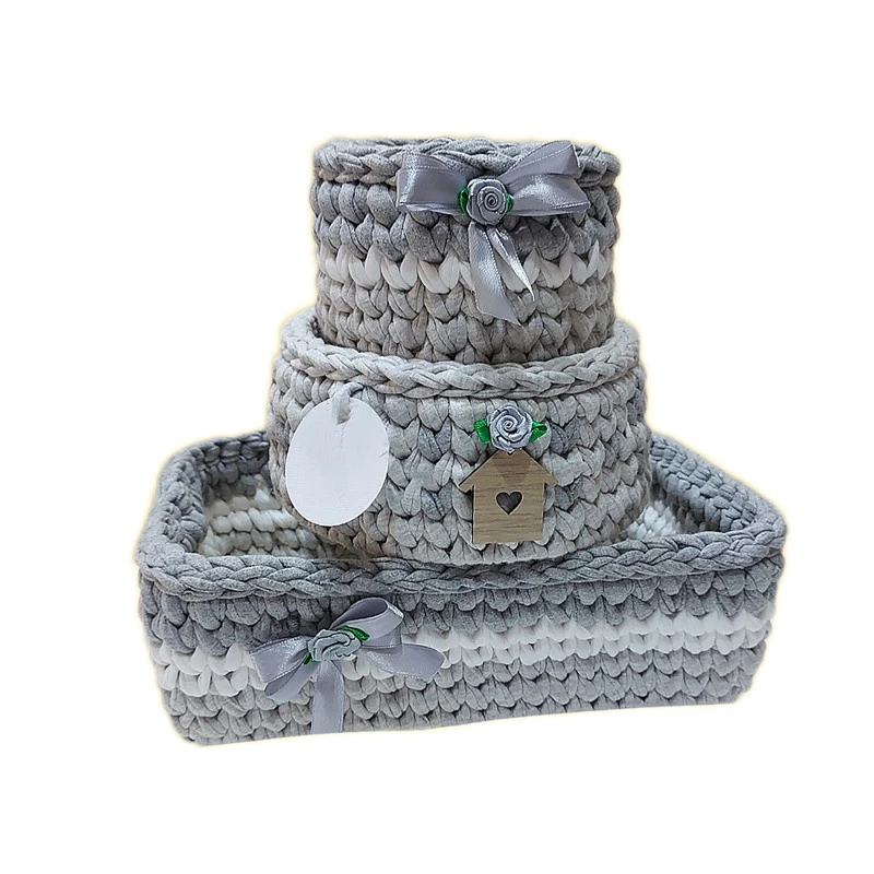 سبد قلاب بافی تریکو مدل سیسمونی اتاق کودک مجموعه 3 عددی