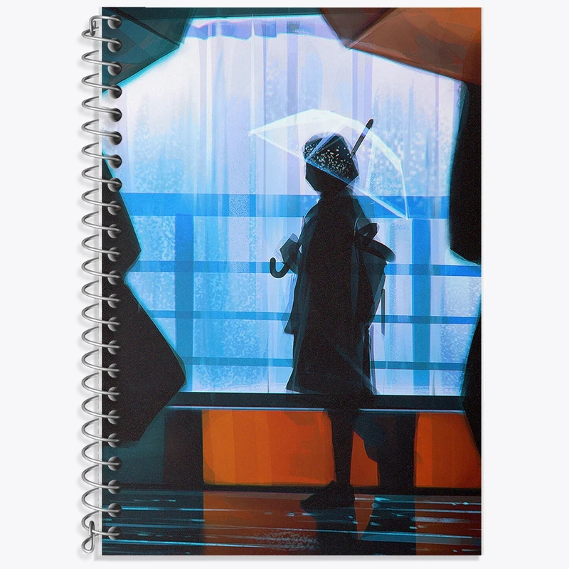 دفتر زبان 50 برگ خندالو مدل دو خط طرح دختر در روز بارانی کد F1099