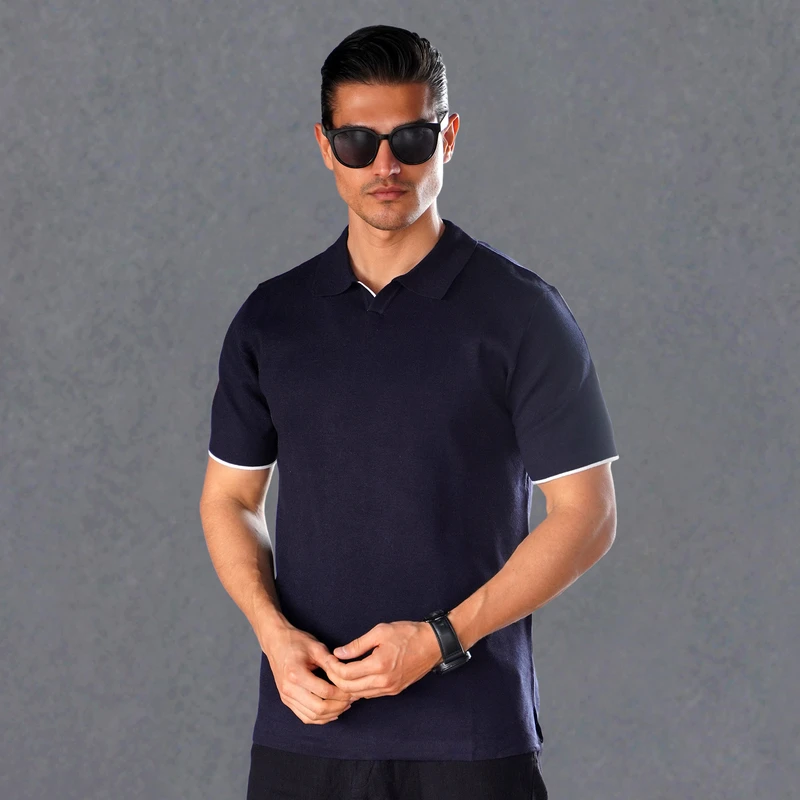 پولوشرت آستین کوتاه بافت مردانه کد 1124-059