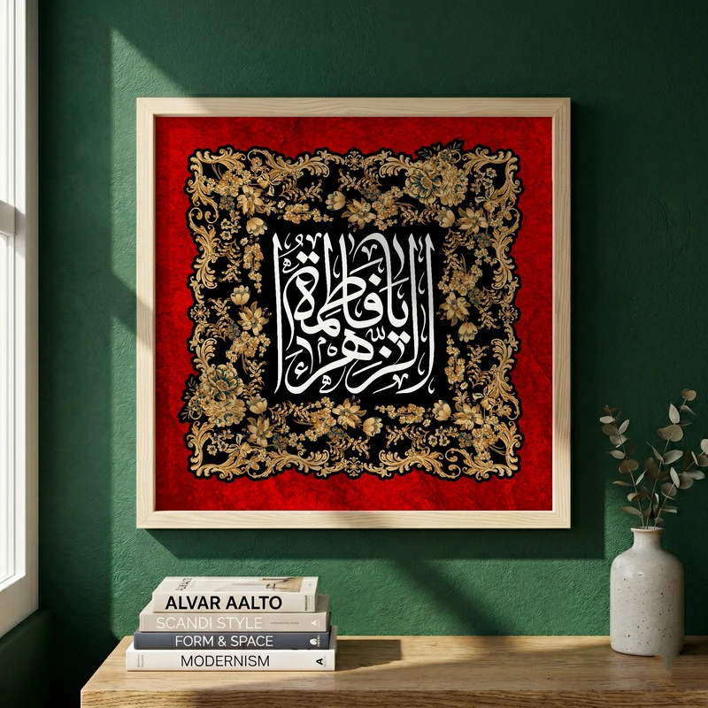 تابلو طرح یا حضرت فاطمه (س) مدل G15606 فریم کرم روشن