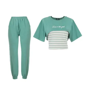 ست نیم تنه و شلوار زنانه بنیس مدل ژرفا رنگ سبز