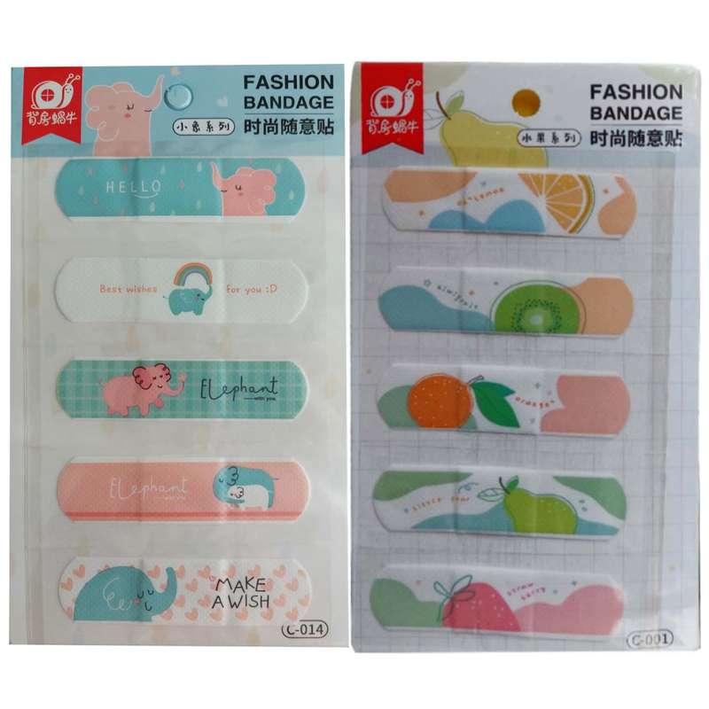 چسب زخم مدل فانتزی طرح فیل و میوه کد ch15 بسته 10 عددی