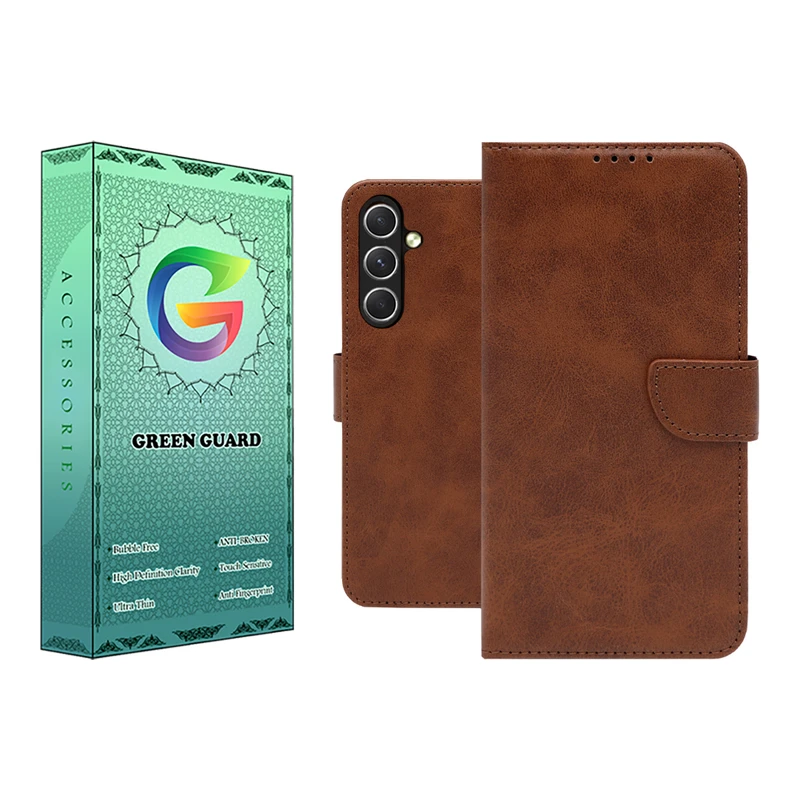 کیف کلاسوری گرین گارد مدل چرمی مگنتی کد Brown-GB01 مناسب برای گوشی موبایل سامسونگ Galaxy A24