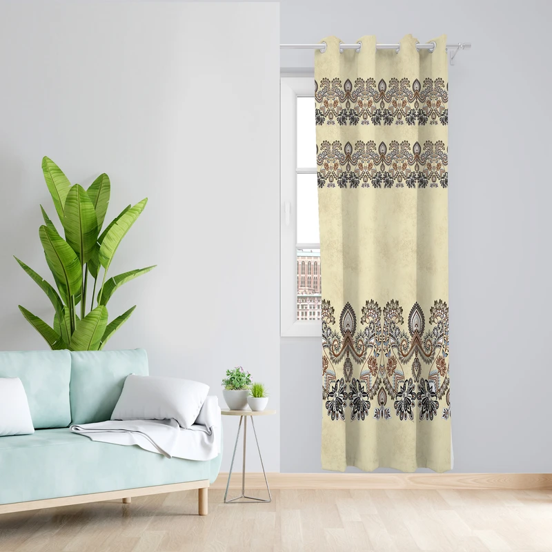 پرده طرح حاشیه گل مدل مخمل پانچی کد  L108 Z سایز 140x200 سانتی متر