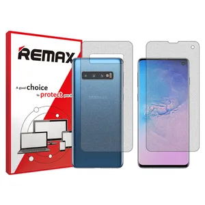 Remix matte screenprotector HyMTT model suitable for Samsung Galaxy S10 mobile phones along with the back of the phone