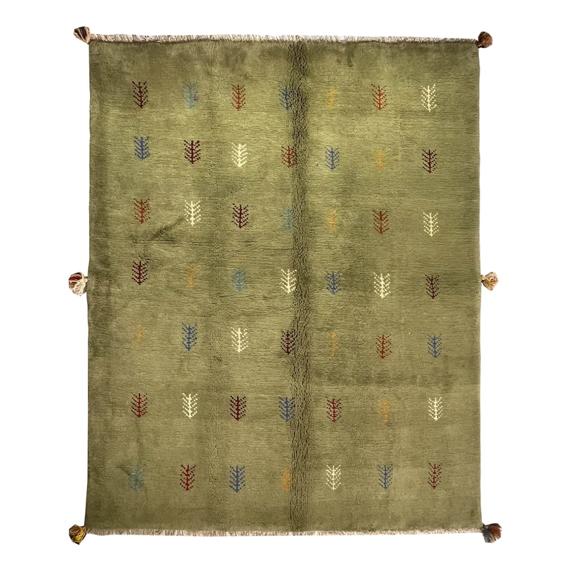 گبه دستبافت قشقایی سه متری زمینه سبز کد NKP.RJ137