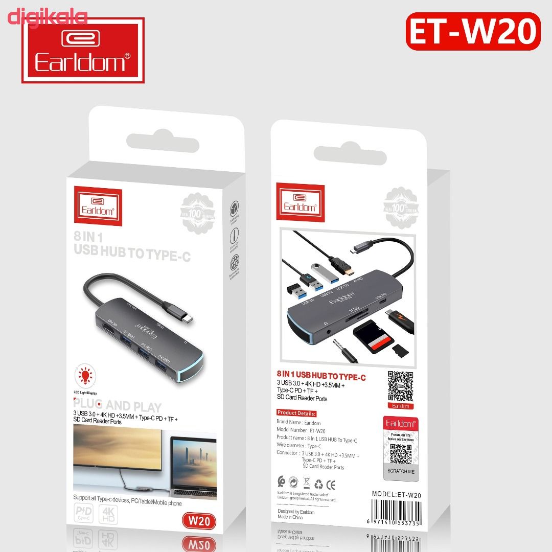 هاب 8 پورت USB-C ارلدام مدل ET-20W main 1 5