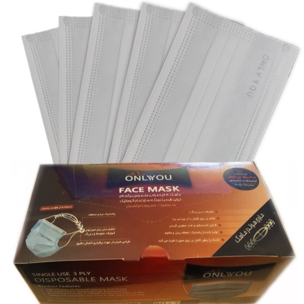 ماسک تنفسی اونلی یو مدل سه لایه THwt 510 بسته 900 عددی به همراه گیره نگهدارنده ماسک