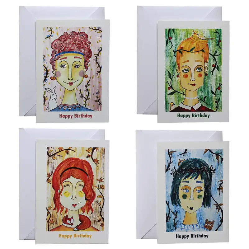 کارت پستال مدل تبریک تولد دختران مجموعه چهار عددی