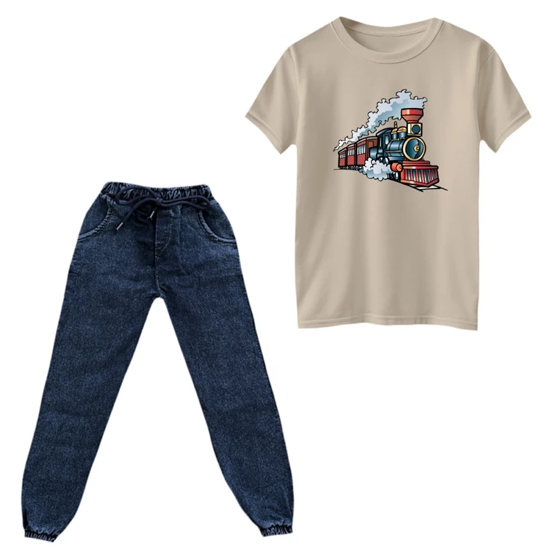 ست تی‌شرت و شلوار پسرانه مدل قطار کد 2