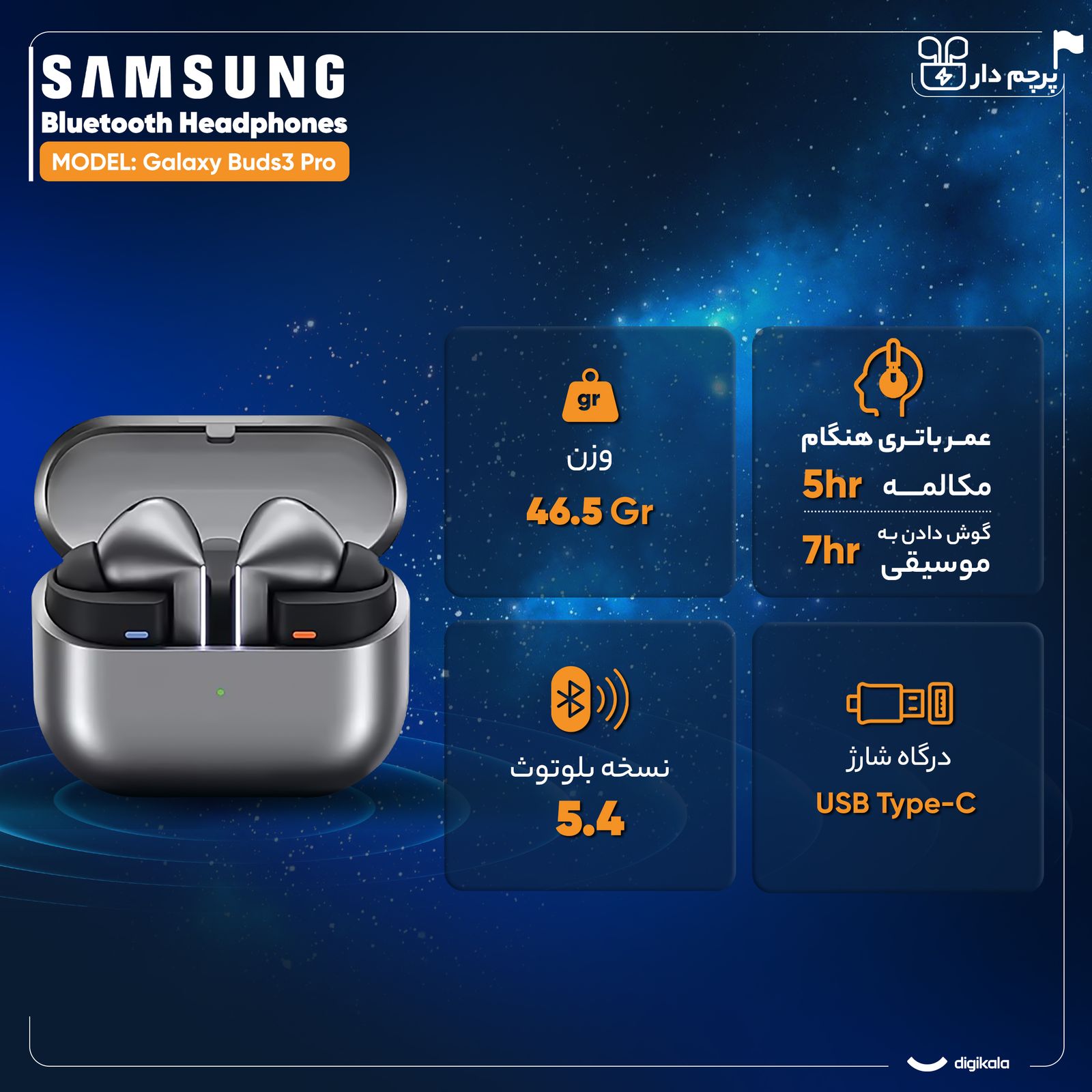 هدفون بلوتوثی سامسونگ مدل Galaxy Buds3 Pro -  - 17
