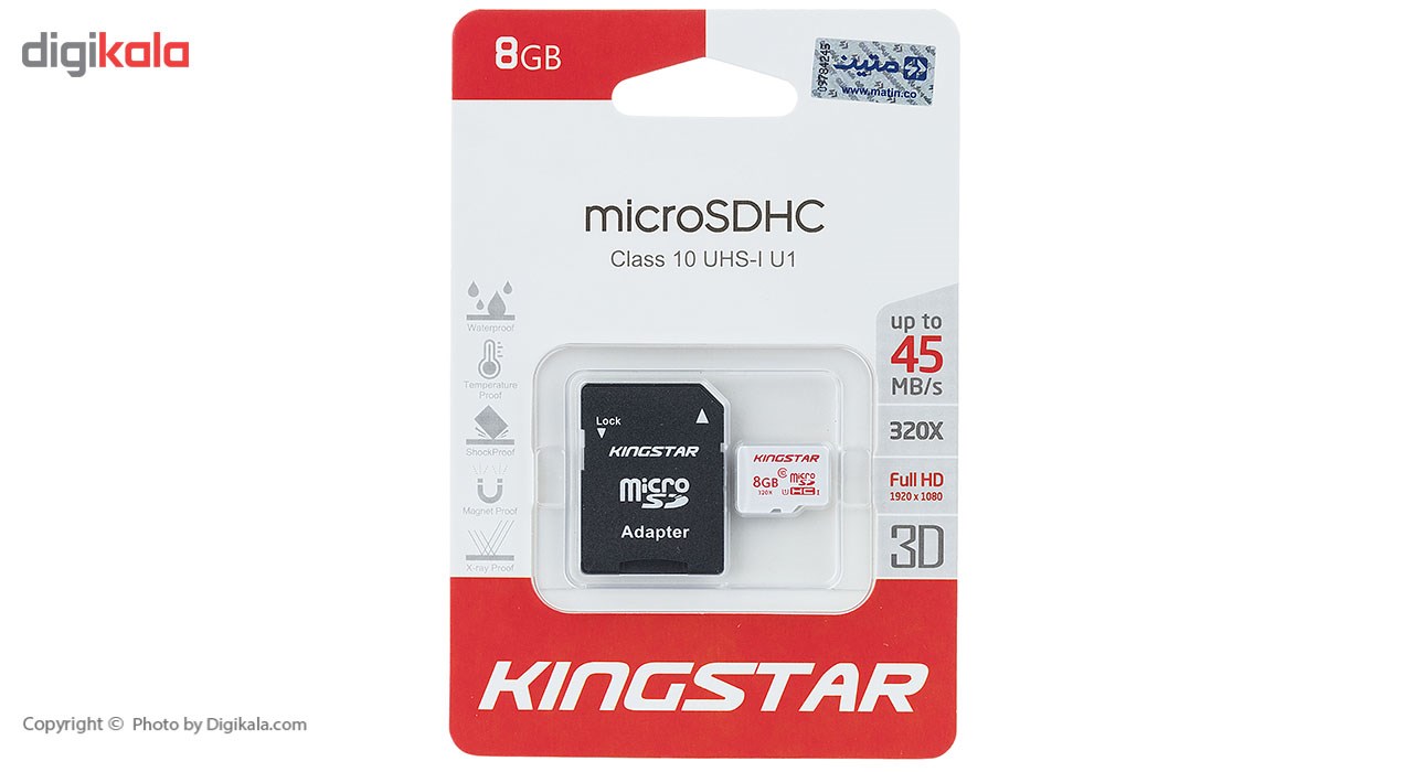 کارت حافظه microSDHC کینگ استار کلاس 10 استاندارد UHS-I U1 سرعت 45MBps همراه با آداپتور SD ظرفیت 8 گیگابایت