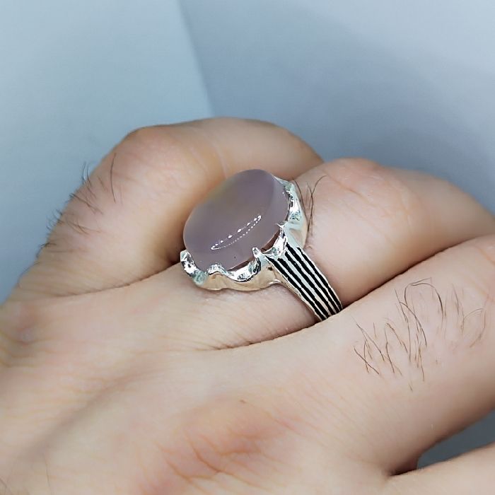 انگشتر نقره مردانه مدل سنگ عقیق رضوی رکاب دست ساز کد 4700 -  - 6