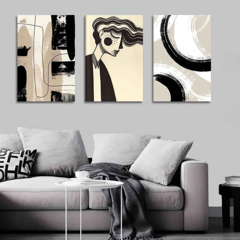 تابلو شاسی بکلیت طرح نقاشی دکوراتیو مدرن سبک کوبیسم مدل SH-1403 مجموعه 3 عددی