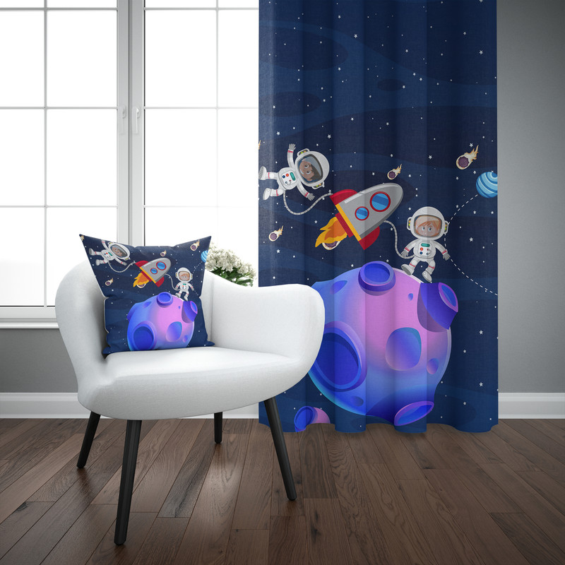 پرده مدل اتاق کودک طرح پسرانه فضانورد سایز 140x280 سانتی متر