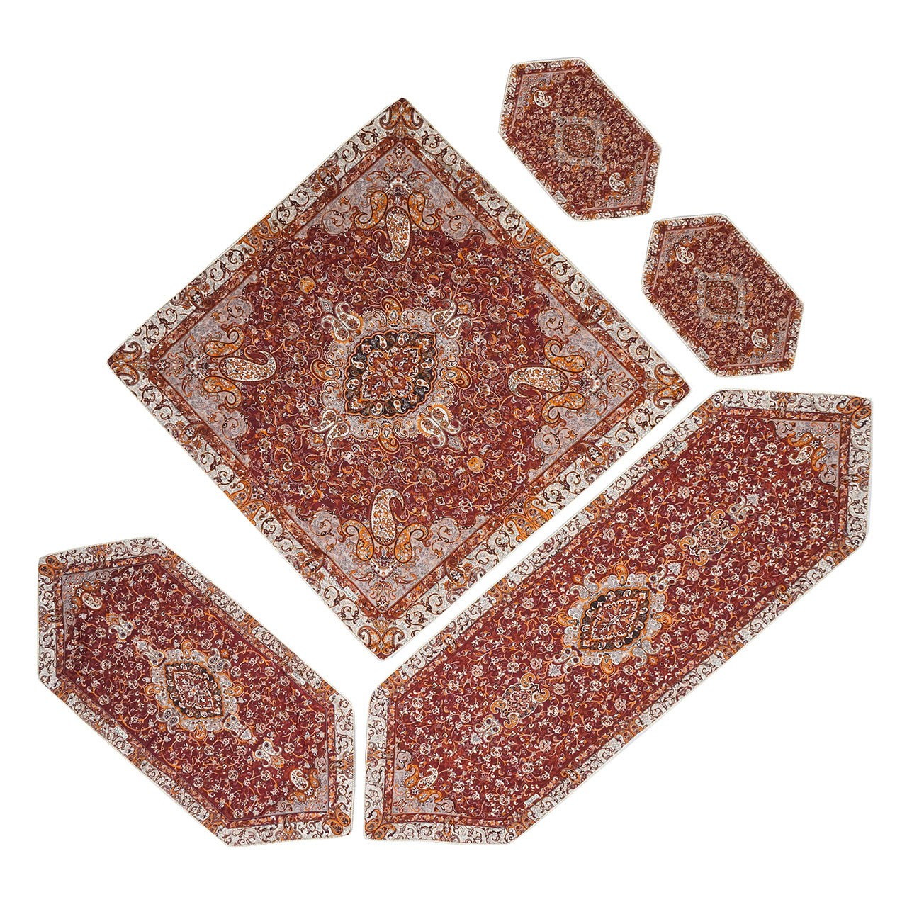 ست 5 تکه رومیزی ترمه یزد طرح چهل ستون